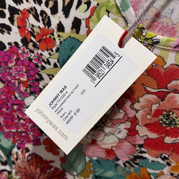 JOHNNY WAS NWT AUTHENTIC WILD GARDEN HIGH SLIT KNIT CAP SLEEVES MIDI DRESS - Picture 8 of 16